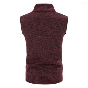 Gilets pour hommes classique élastique côtelé ourlet hiver hommes peluche doublé pull tricoté gilet veste streetwear vêtement d'extérieur pour homme