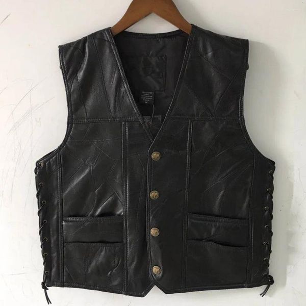 Gilet masculin Classic Motorcycle Leather Veste Retro Moto Moto Sleevel Sheevel Veste Spring Fall Riding Men Motor Motorbike