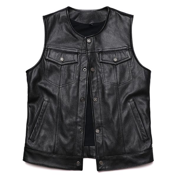 Gilets pour hommes Classique Véritable Gilet En Cuir Homme 100 Vachette Moto Club Veste Sans Manches Slim Biker Gilet 230921