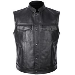 Gilets pour hommes Classique Moto Biker Gilet En Cuir Hommes Véritable Vestes Sans Manches Véritable Cowhide Motorcade 6XL 230923