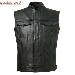 Gilets pour hommes Classique moto Biker gilet en cuir hommes véritables vestes sans manches 100 véritable peau de vache en peau de mouton taille asiatique S 6XL M232 230225