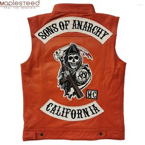 Hommes gilets classique crâne moto gilet hommes peau de vache naturelle Biker cuir Moto peau gilet asiatique taille M436