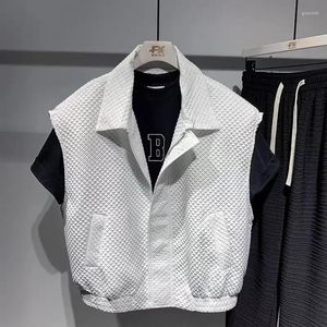 Chalecos para hombres Ropa Chaleco Chaleco con cremallera Suéter de punto Cremallera masculina Motocicleta blanca Sin mangas Corto corto con bolsillos Overfit A X