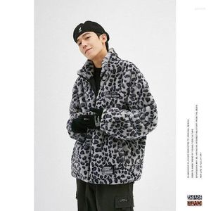 Gilets pour hommes manteau automne hiver imprimé léopard veste en coton Version coréenne col montant à capuche ample Couple épais beau