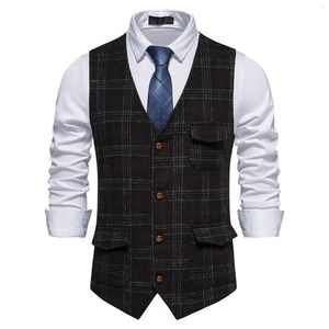 Herenvesten Coat Men Plaid Printing Suit Vest Outparty Rwear European en American V Neck Suede Single Breasted Heren Casual 2023