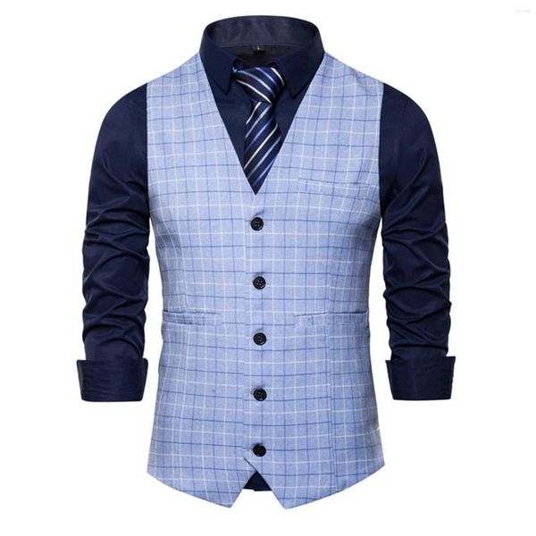 Chalecos para hombres Abrigo Hombres Vestido de boda a cuadros Chaleco para hombre Ocio británico Traje de escenario delgado Otoño Fino Solo pecho masculino