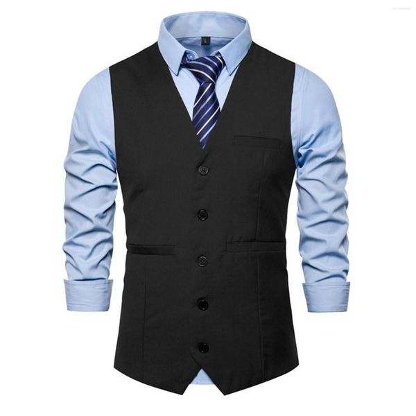 Gilets pour hommes manteau hommes couleur unie robe de mariée gilet hommes britannique loisirs mince scène costume col en v vestes à simple boutonnage