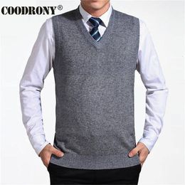 MENS Vesten Coodrony Aankomst Solid Color Sweater Vest Cashmere Sweater Pullover Brand V Neck Mouwloze Jersey Hombre 230313