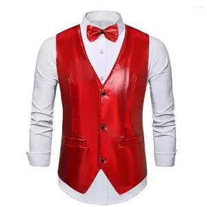 Chalecos para hombres Cool Men Vest Chaleco formal Chaleco Retro Disco Bow Tie Set para el novio Fiesta de boda Cuello en V brillante