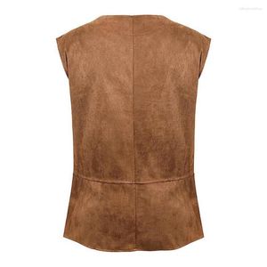 Gilets pour hommes gilet de Costume élégant gothique Renaissance à lacets Vintage Steampunk gilet avec col en v sans manches Design couleur unie