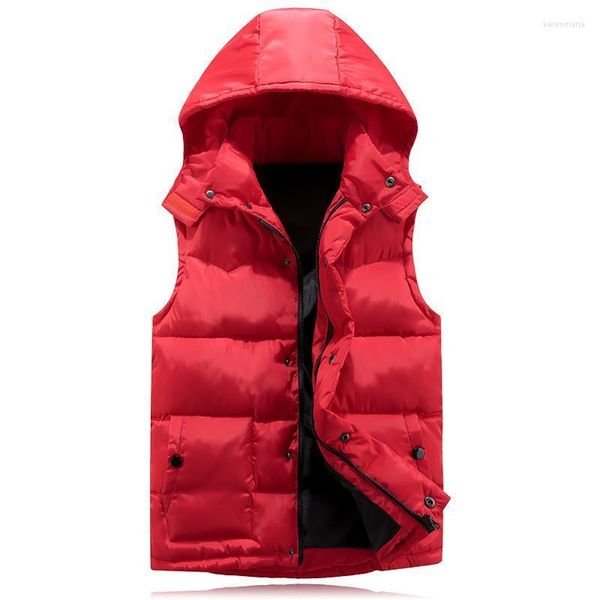 Hommes gilets coton à capuche gilet pour hommes 2022 hiver chaud épais décontracté noir blanc rouge sans manches veste mâle classique gilet Kare22