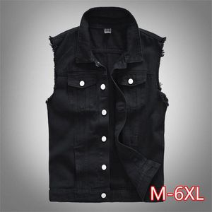 Hommes gilets coton jean sans manches veste gilet hommes grande taille 6XL noir Denim mâle Cowboy extérieur gilet