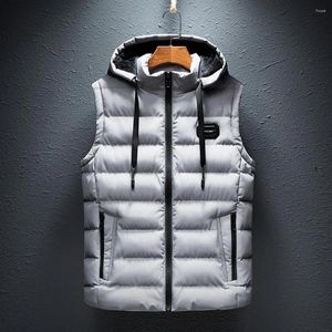 Gilets pour hommes Gilet en coton avec poches zippées Manteau coupe-vent Fermeture à capuche d'hiver Épais Chaud Doux