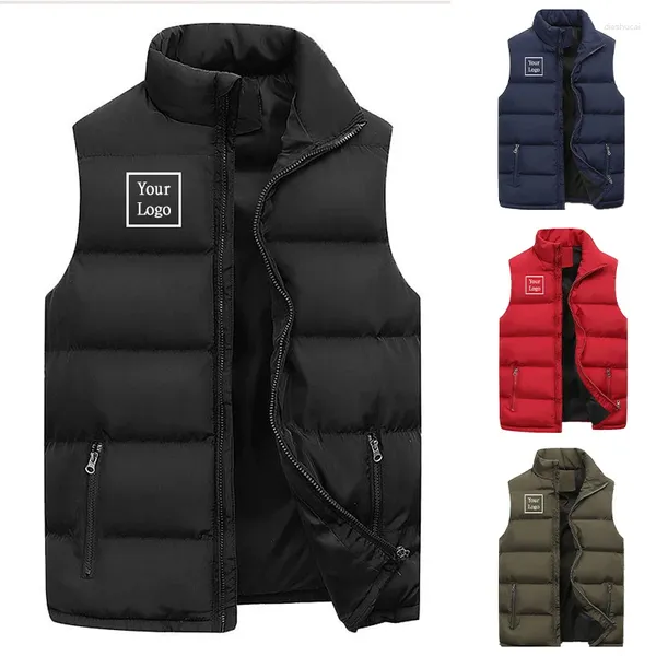 Gilets pour hommes Logo personnalisé hommes gilet vestes chaud sans manches mâle coton rembourré manteaux hommes col montant vêtements de sport