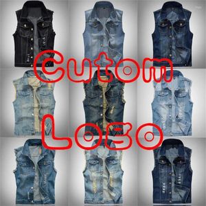 Heren Vesten Aangepast Logo Print Big Size Gescheurd Cowboy Vest Mannelijke Mouwloze Jean Jas Denim Vest Mannen Plus 5XL 6XL257x