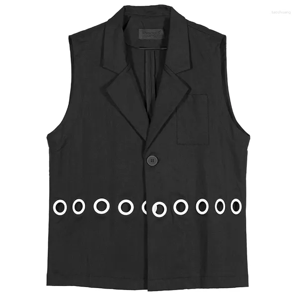 Gilets pour hommes Costume foncé Col Gilet Mode Tendance Design Vintage Manteau Automne Noir Slim Fit High Street Style japonais