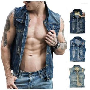 Gilets pour hommes Denim Vest Hommes Punk Rivet Cowboy Jeans Mode Mâle Extérieur Gilet Sans Manches Veste 11 Couleur