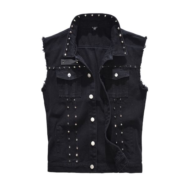 Gilets pour hommes Denim Vest Hommes Punk Rock Rivet Cowboy Black Jeans Gilet 220823