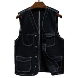 Herenvesten denim vest heren jasje katoen mannen kleding instelling waistcoat mannen zomer jeans jas Men Veste Homme Korean Veste zonder manche mode 221206