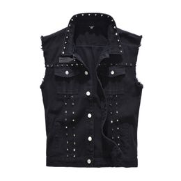 Chalecos para hombres Chaleco de mezclilla Punk Rock Remache Vaquero Jeans negros Chaleco Moda Estilo de motocicleta Chaqueta sin mangas M 5XL 230112