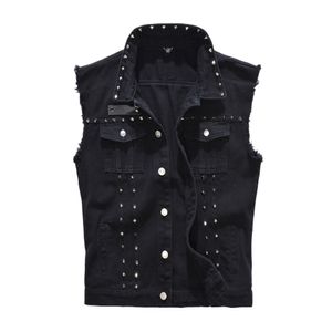 Gilets pour hommes Denim Vest Punk Rock Rivet Cowboy Black Jeans Gilet Mode Moto Style Veste sans manches M-5XL 221201