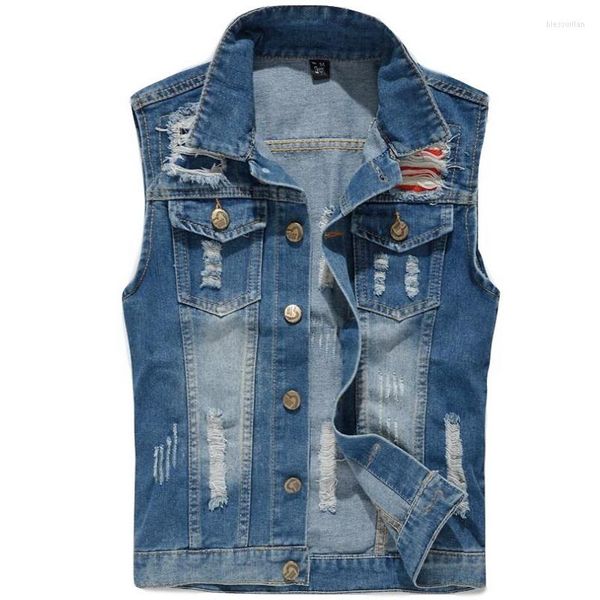 Gilets pour hommes Gilet en jean Veste sans manches pour hommes Gilet pour hommes brodé Tendance décontractée Personnalité Cowboy