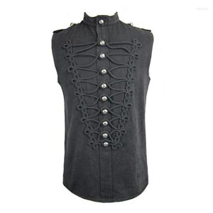 Herenvesten duivel mode gotisch zwarte mouwloze o-neck single breasted mannen vest steampunk zomer knappe tops shirts