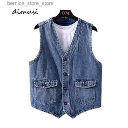 DIMUSI automne hommes gilet Vintage Denim jean gilet mâle noir sans manches vestes hommes rétro outillage jean gilets vêtements Q231208