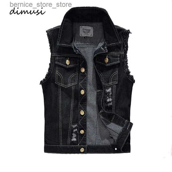 DIMUSI nouveau printemps automne Vintage Design hommes Denim gilet mâle noir sans manches vestes hommes trou Jeans marque gilet 6XL YA566 Q231208