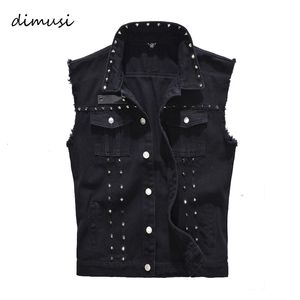 Gilets pour hommes DIMUSI printemps automne hommes Vintage Denim Jeans mâle noir sans manches vestes hommes Rivet trou gilets 5XL TA338 221122