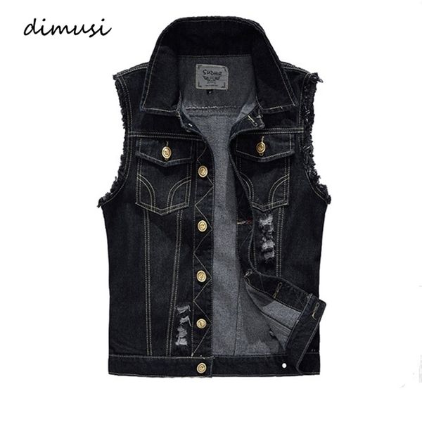 Gilets pour hommes DIMUSI Printemps Automne Vintage Design Denim Gilet Mâle Noir Vestes Sans Manches Hommes Trou Jeans Marque Gilet 6XL YA566 220908