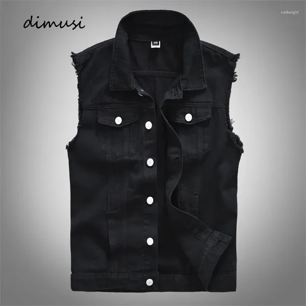 Gilets pour hommes DIMUSI Vintage Design Mens Denim Retro Vestes sans manches Hommes Ripped Hole Jean Gilets de travail Vêtements de chasse