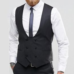 Herenvesten dubbele borsten slanke fit inlader voor mannen één stuk zwart pak vest aangepaste mannelijke mode kleding jas aankomst