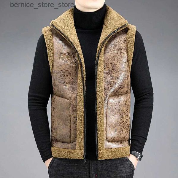 Chalecos para hombres Chaqueta de doble cara Chaleco para hombres Alta calidad Moda cálida Casual Gilet Chaqueta masculina Chaleco sin mangas Abrigo de lana de cordero de invierno Q231208