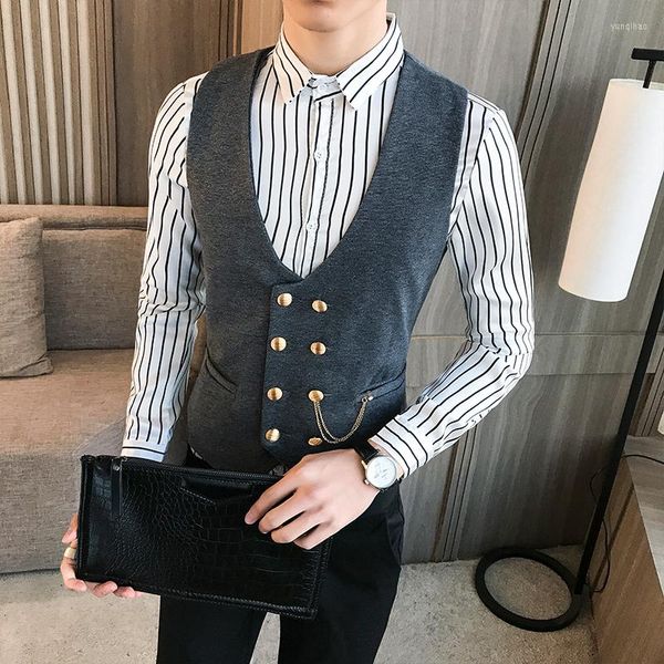 Chalecos para hombres vestido chaleco hombres traje de boda doble botonadura moda clásica espera abrigo para negocios casual barbero trabajo masculino