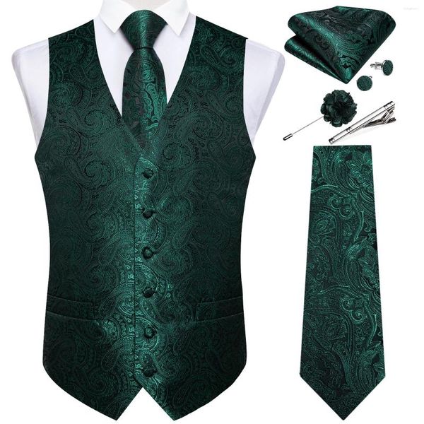 Chalecos para hombres Elegante traje de paisley verde chaleco para hombres con corbata bolsillo cuadrado gemelos boda fiesta esmoquin chaleco de lujo