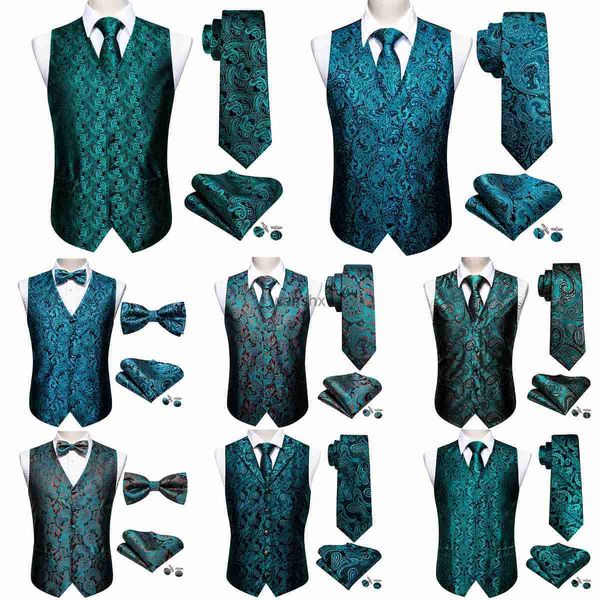 Gilets pour hommes Élégant Mens Costume Gilet Soie Vert Sarcelle Paon Bleu Turquoise Mâle Robes Slim Fit Gilet Veste Formelle Gilet Barry WangL240104