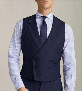 Hommes gilets élégant bleu marine gilet pour hommes mariage 2023 Double boutonnage gilet Slim Fit sans veste décontracté costume d'affaires sur mesure