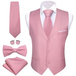 Gilets pour hommes Gilet élégant pour hommes Rose Soli Satin Gilet Cravate Bowtie Hanky Ensemble Veste sans manches Mariage Formel Costume masculin Barry Wang 231031