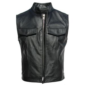 Heren Vesten Borduren Motorcycle Biker Lederen Vest Mannen Echt Mouwloze Jas Echte Koeienhuid Club Rijden 6XL 231130