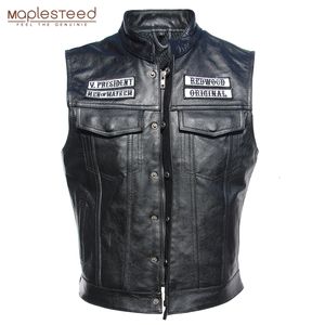 Men s Vests Embroidery Motorcycle Vest Men Leather Sleeveless Jacket Real Cowhide Club Riding Biker M008 230715