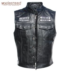 Gilets pour hommes broderie moto gilet hommes en cuir veste sans manches véritable peau de vache club équitation motard M008 231010