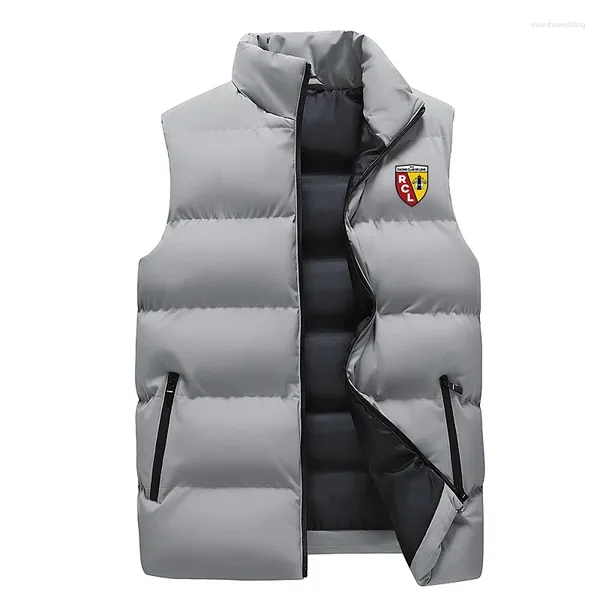 Gilets pour hommes Euro Club RC Lens Jacket sans manches Zipper Down Vest Automne Hiver Chaud Col montant Oversize Puffer Hommes