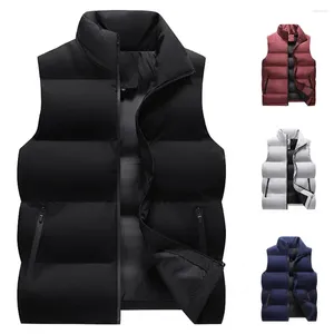 Gilets pour hommes automne hiver gilet coupe-vent rembourré gilet avec col montant poches zippées vêtements d'extérieur en coton épais pour l'extérieur