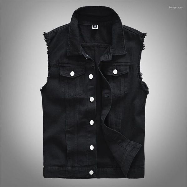 Hommes gilets mode décontracté noir à capuche sans manches gilet Denim veste rue Style Punk plusieurs tailles Options M-6XL