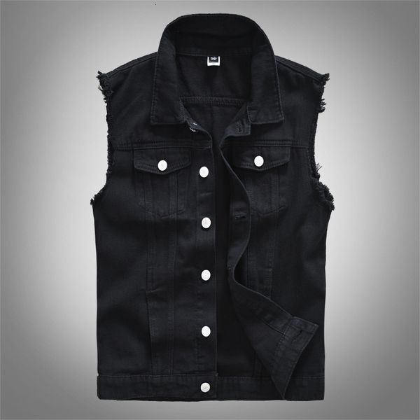 Gilets pour hommes Mode Casual Noir À Capuche Sans Manches Denim Veste Street Punk Style Plusieurs Tailles Options M 6XL 230506