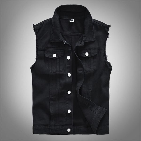 Hommes gilets mode décontracté noir à capuche sans manches Denim veste rue Punk Style plusieurs tailles Options M-6XL 221124