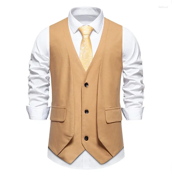 Gilets pour hommes Mode Faux Costume deux pièces Gilet décontracté Slim Gilet à simple boutonnage Mâle Vintage Fête de mariage formelle