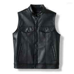 Hommes gilets mode Faux similicuir PU cuir gilet fermeture éclair moto gilet sans manches veste grande taille M-4XL manteau
