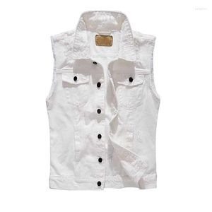 Gilets pour hommes Mode Style coréen Ripe Denim Gilet Blanc Hommes Veste sans manches Minceur Rétro Jeans Coton Gilet Plus Taille